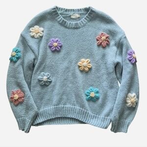 Chunky Knit Flower Sweater